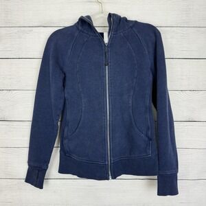 Lululemon RARE Blue Scuba Hoodie Jacket Full Zip Women's Size 6 Thumb Holes